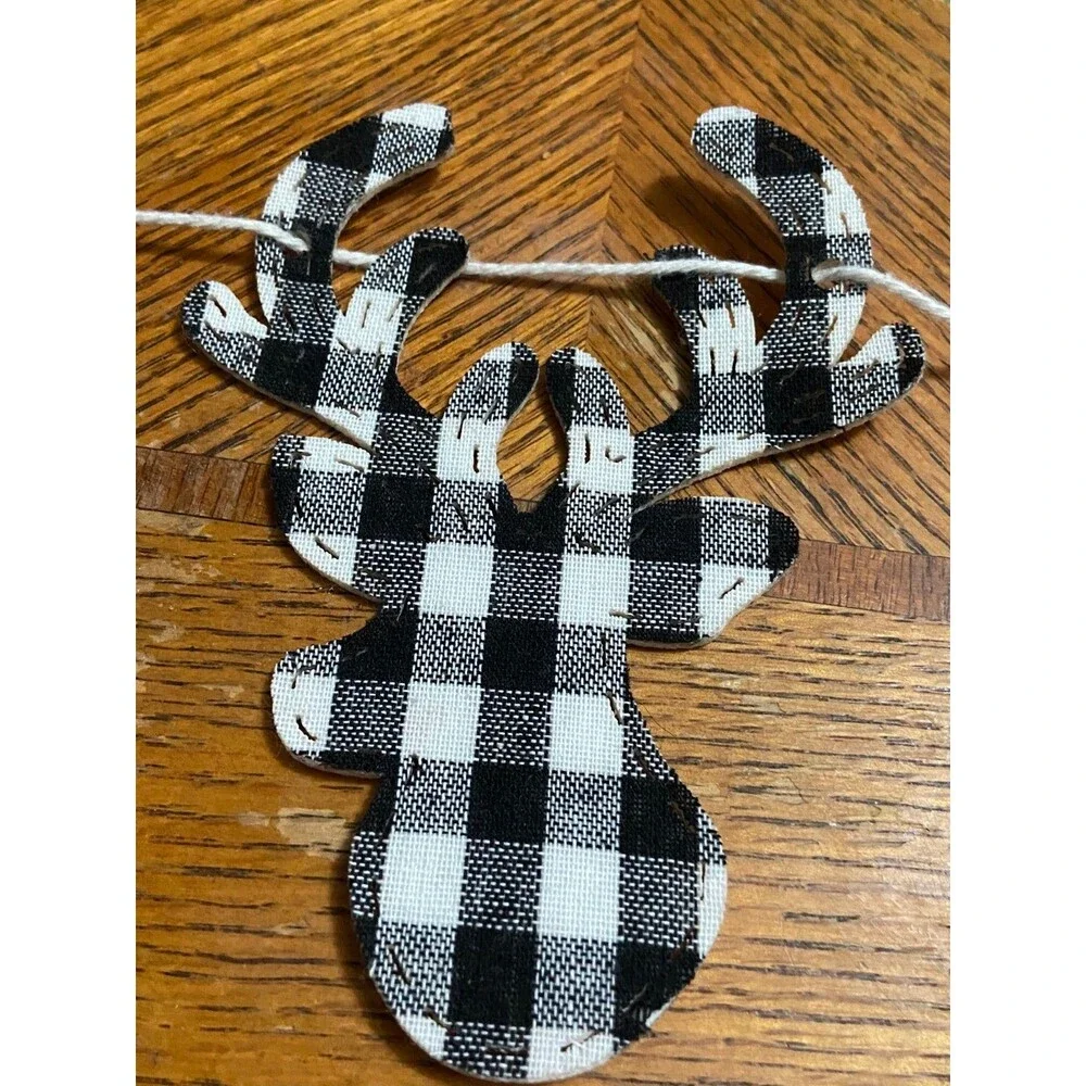 Buffalo check Christmas banner red black white deer ornaments